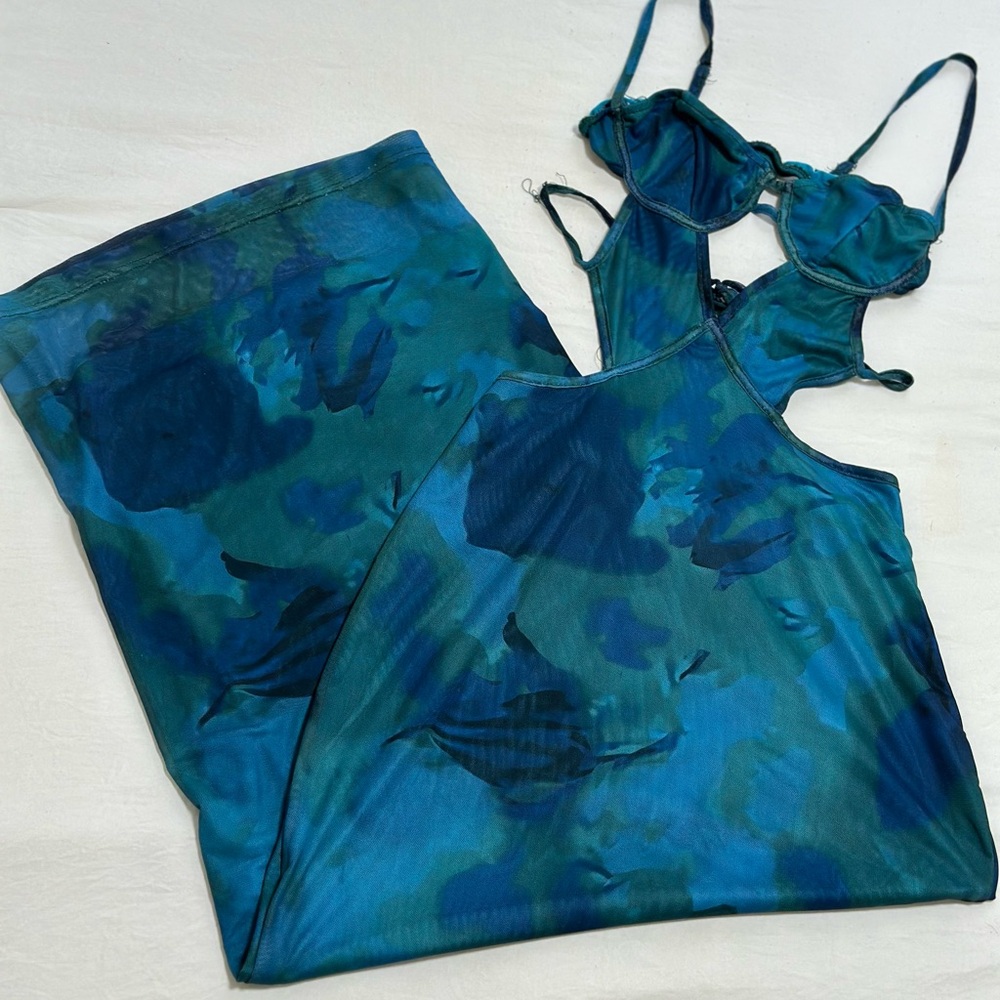 SHEIN Blue and Green Dress Set